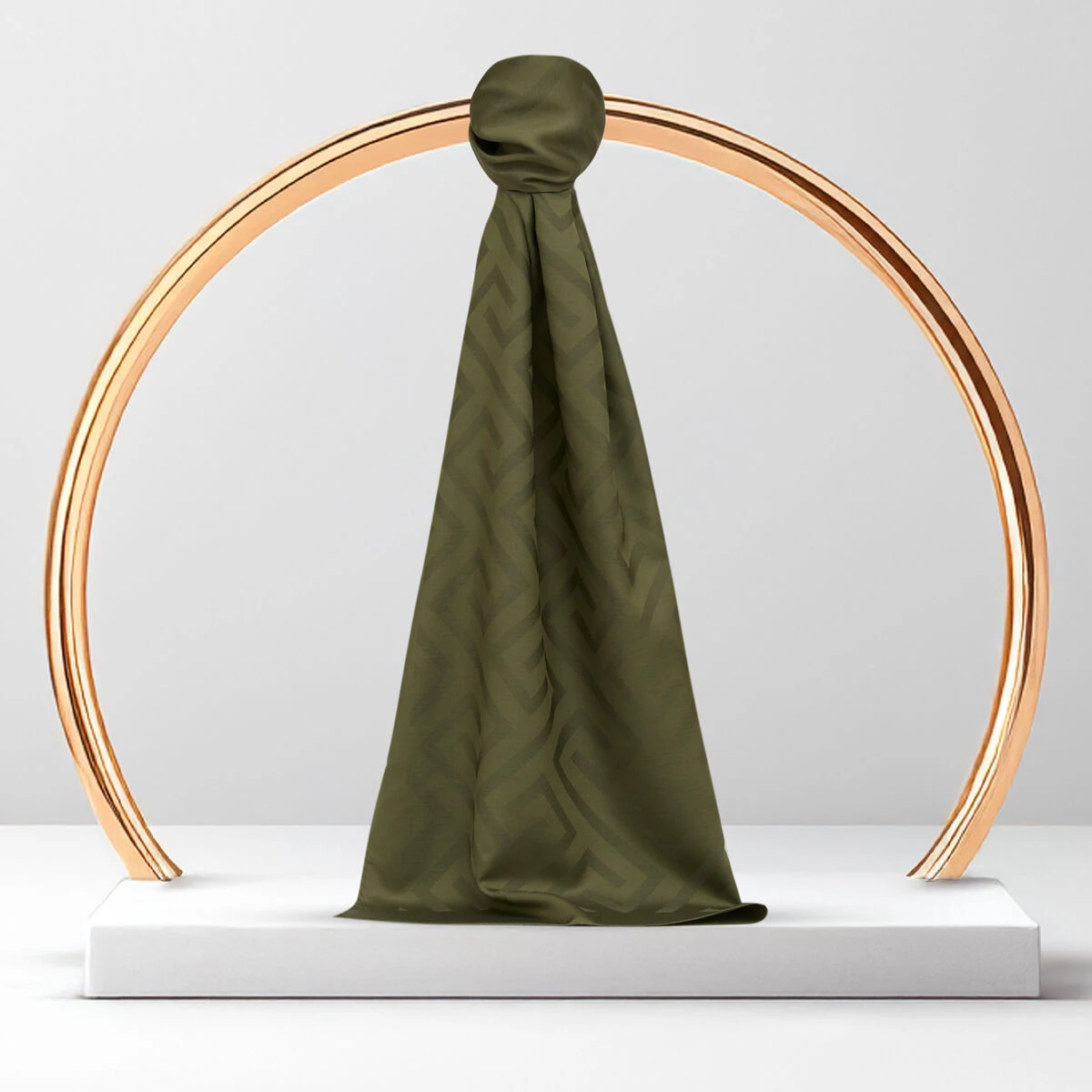 Haki Yeşil G Desen Jakarlı Yün İpek Şal