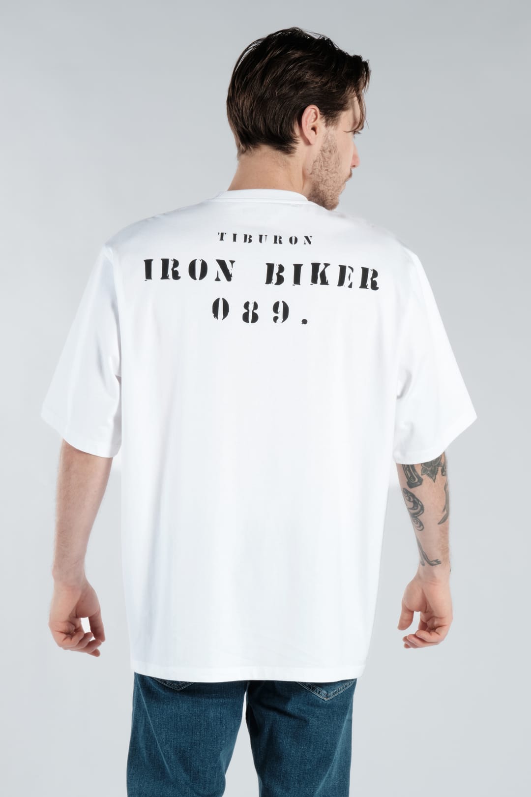 Tiburon Motorcu Beyaz Oversize Tişört