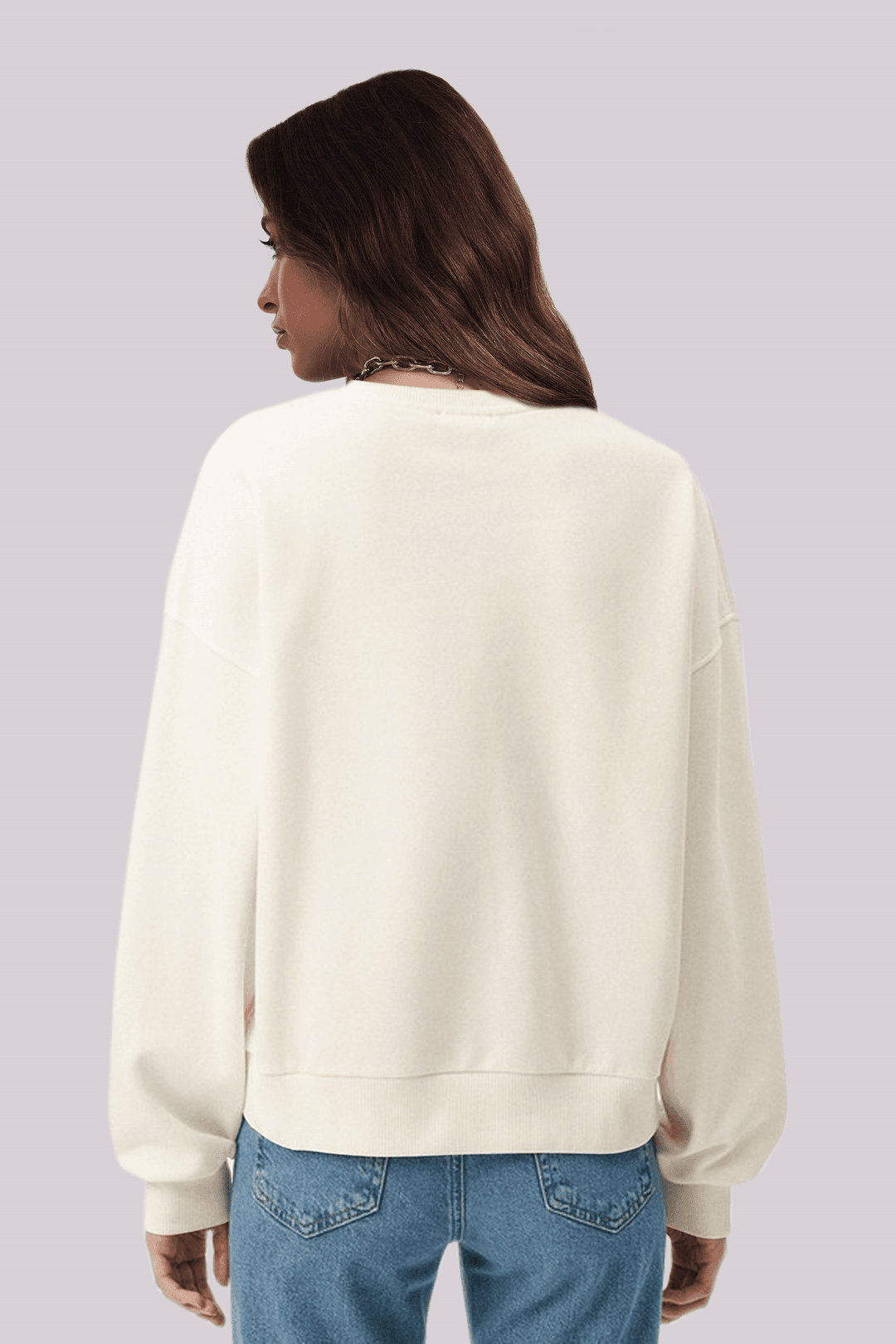 Göğsü Baskılı Manşetli Kadın Ekru Sweatshirt