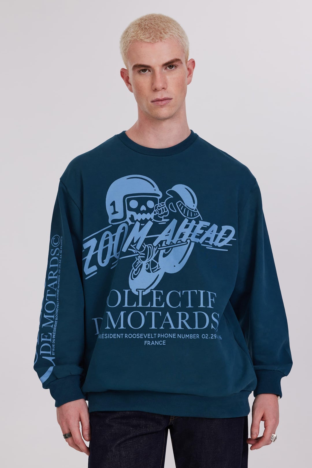 Petrol Mavi Baskılı Erkek Sweatshirt