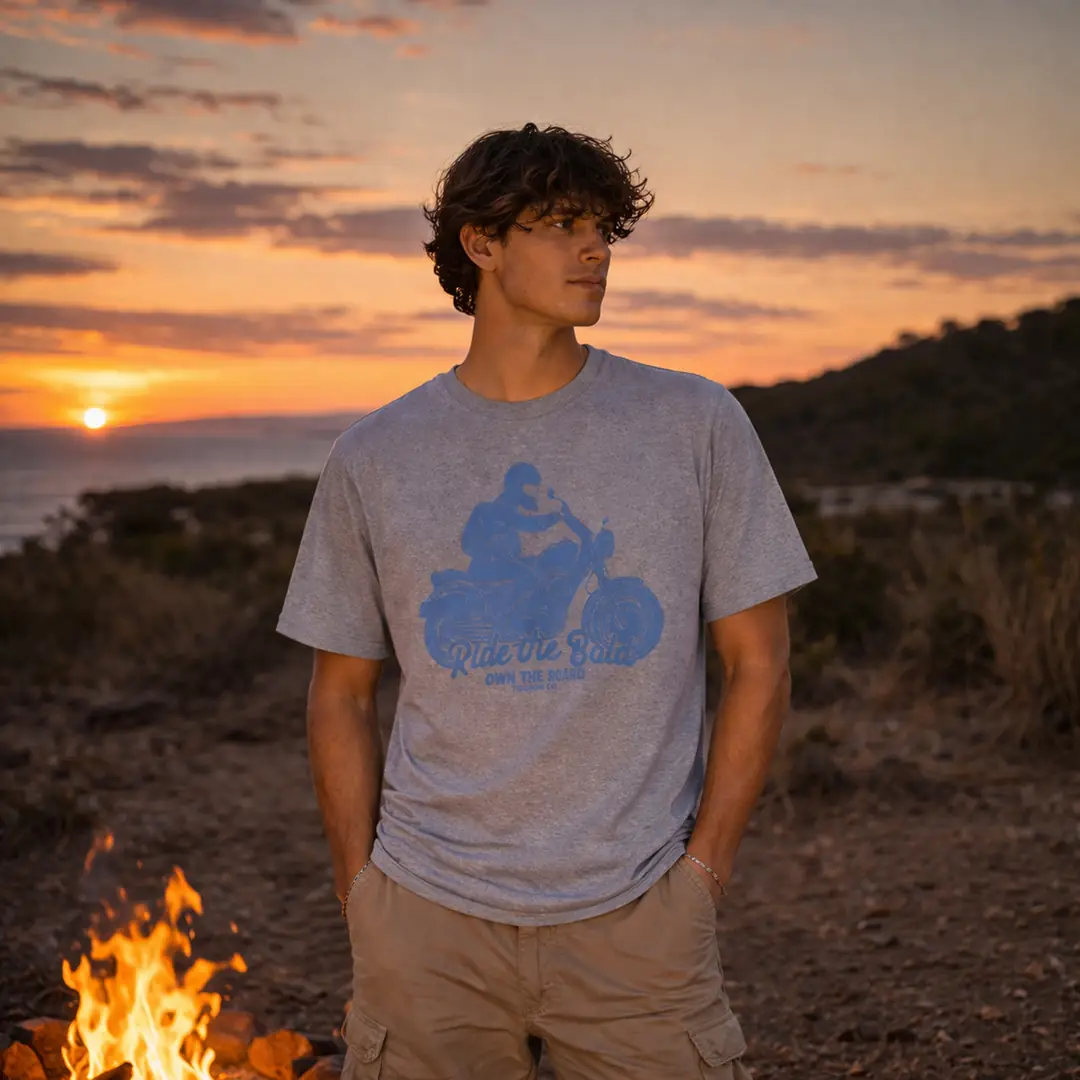 Baskılı Erkek Gri Melanj Regular Tişört