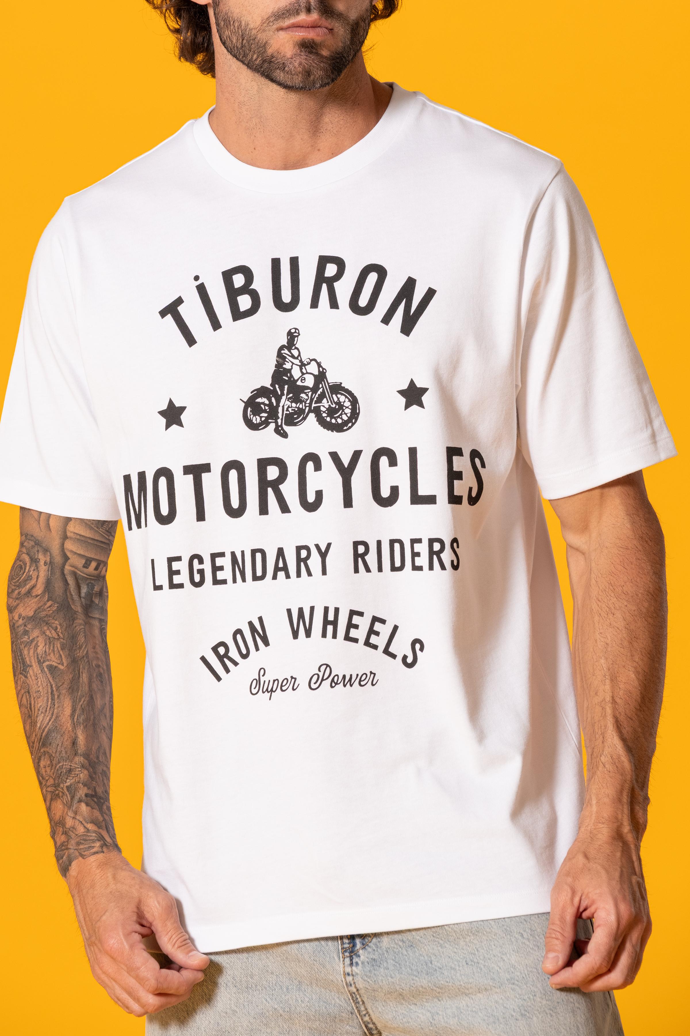 Motorcu Baskılı Beyaz Tişört