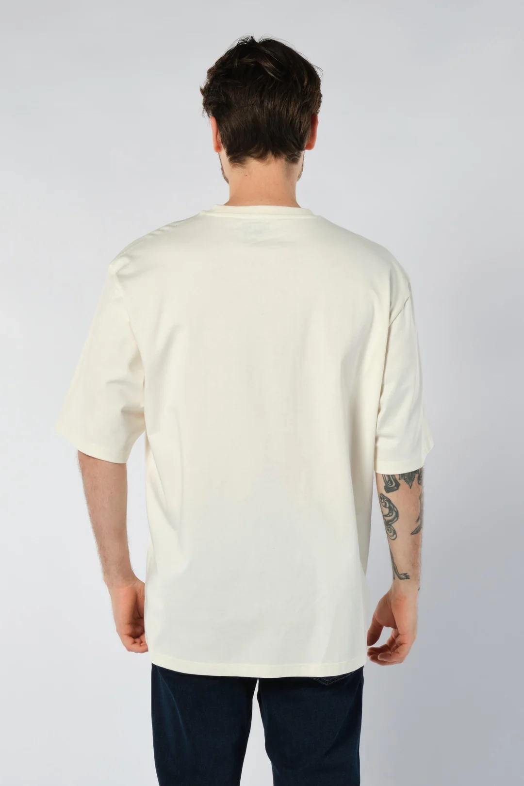 Önü Kartal Baskılı Erkek Ekru Oversize Tişört