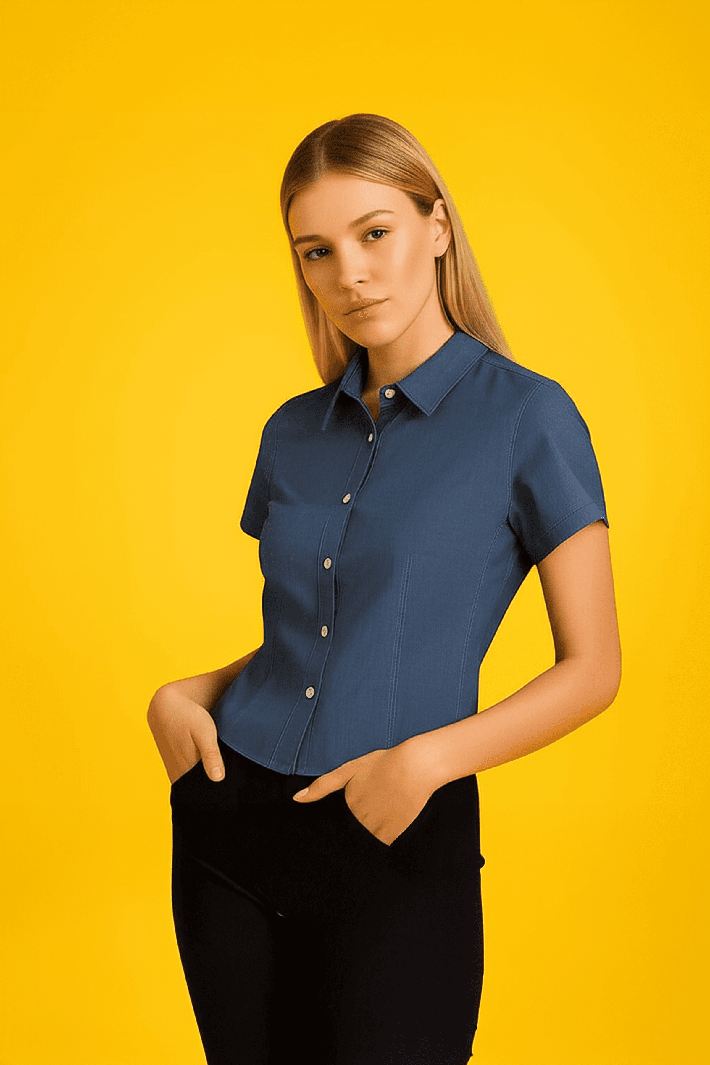 Tencel Kısa Kollu Denim Gömlek