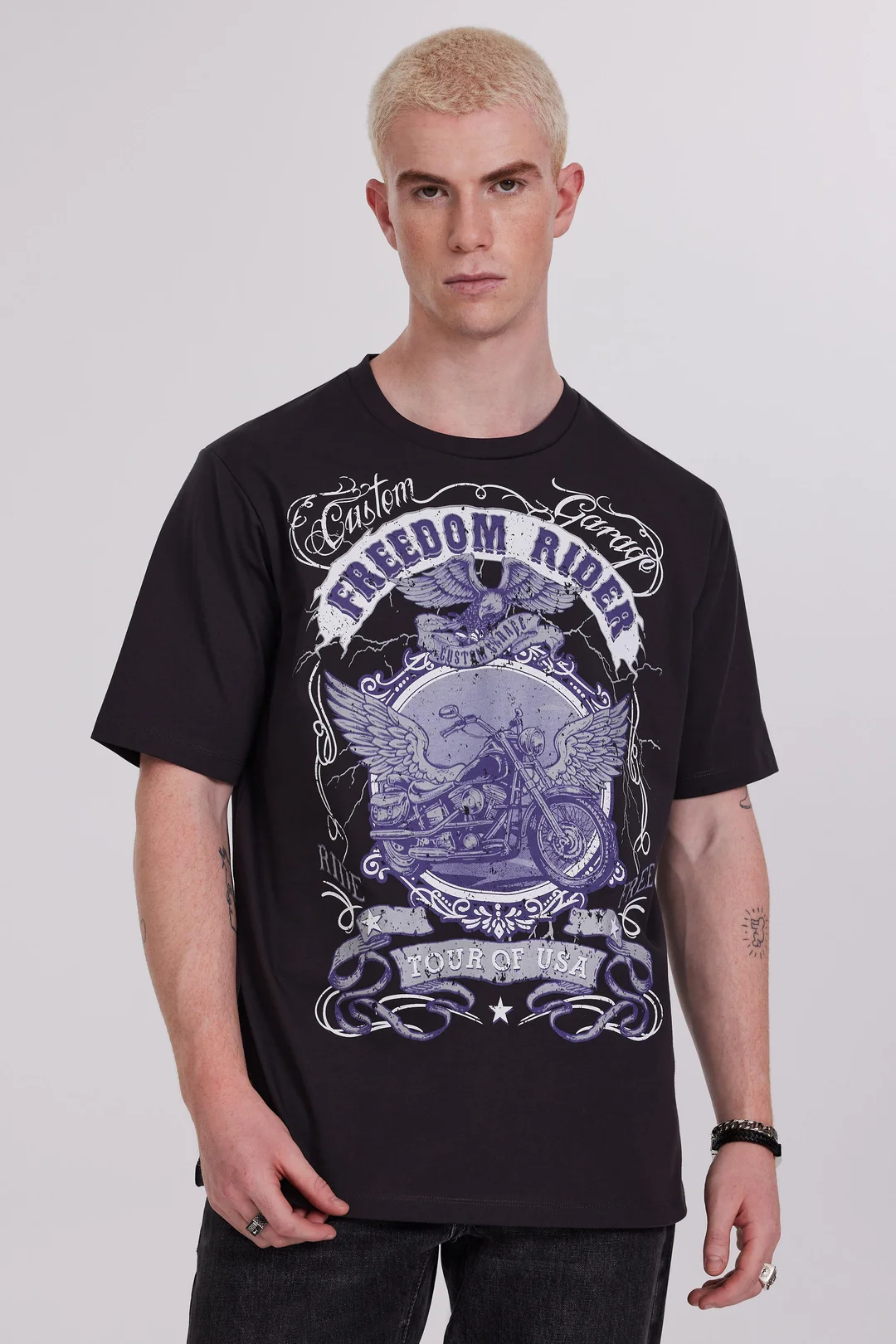 Motor Baskılı Antrasit Erkek Oversize Tişört