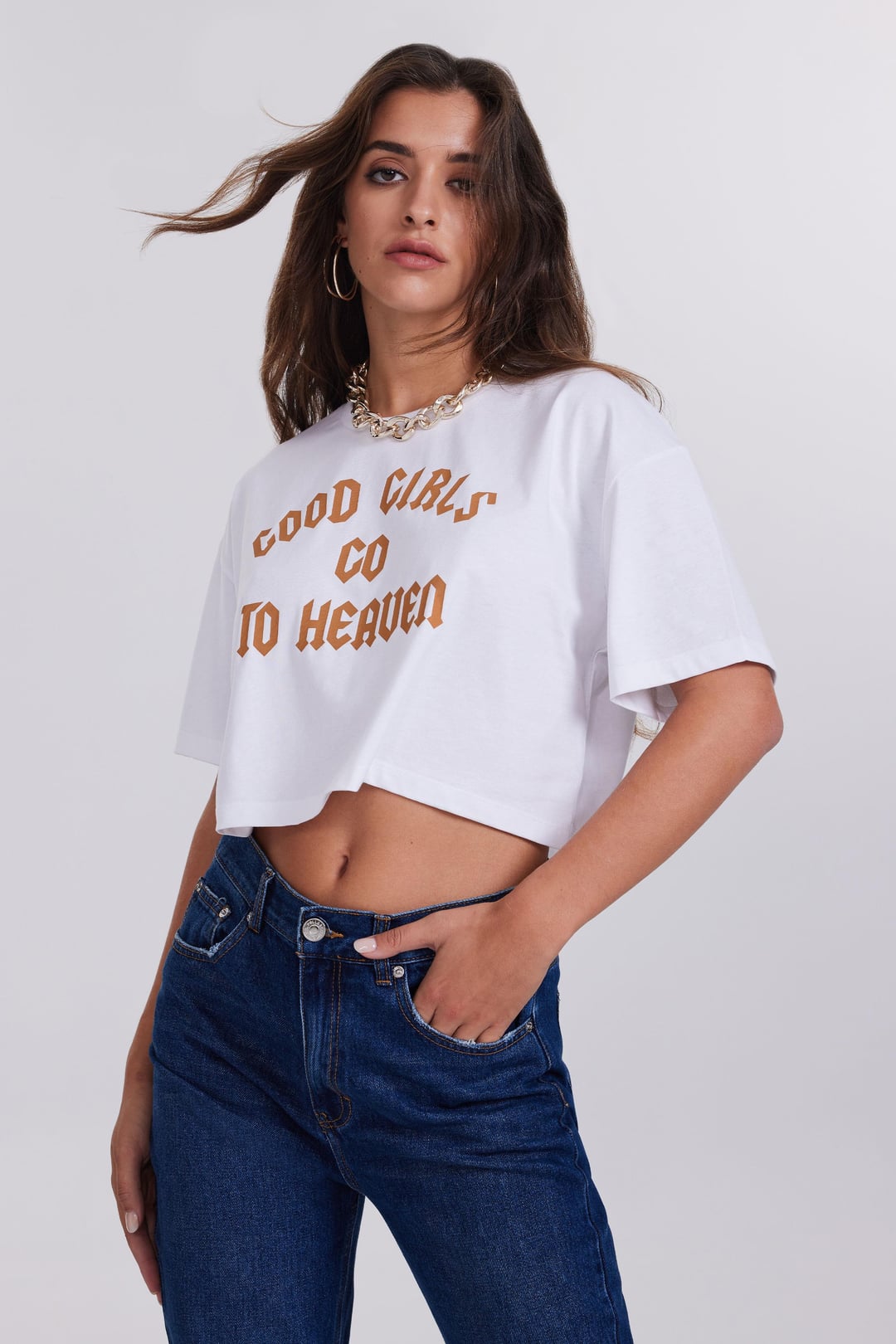 Slogan Baskılı Kadın Beyaz Crop Tişört