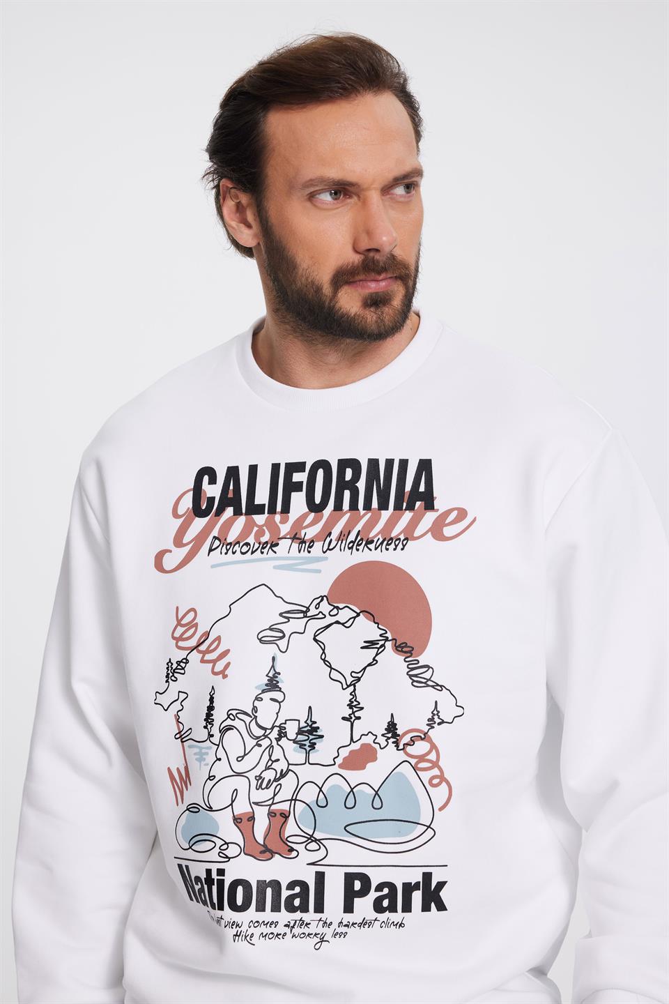 Baskılı Beyaz Erkek Oversize Sweatshirt