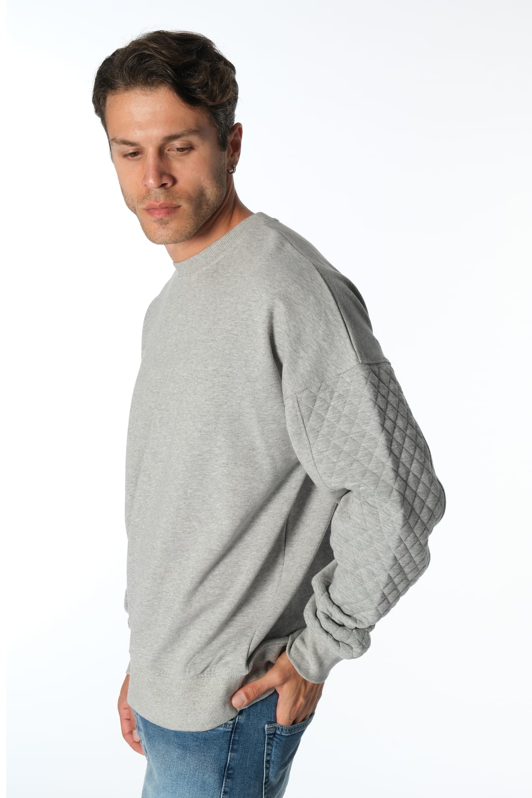 Gri Kapitone Detay Sweatshirt