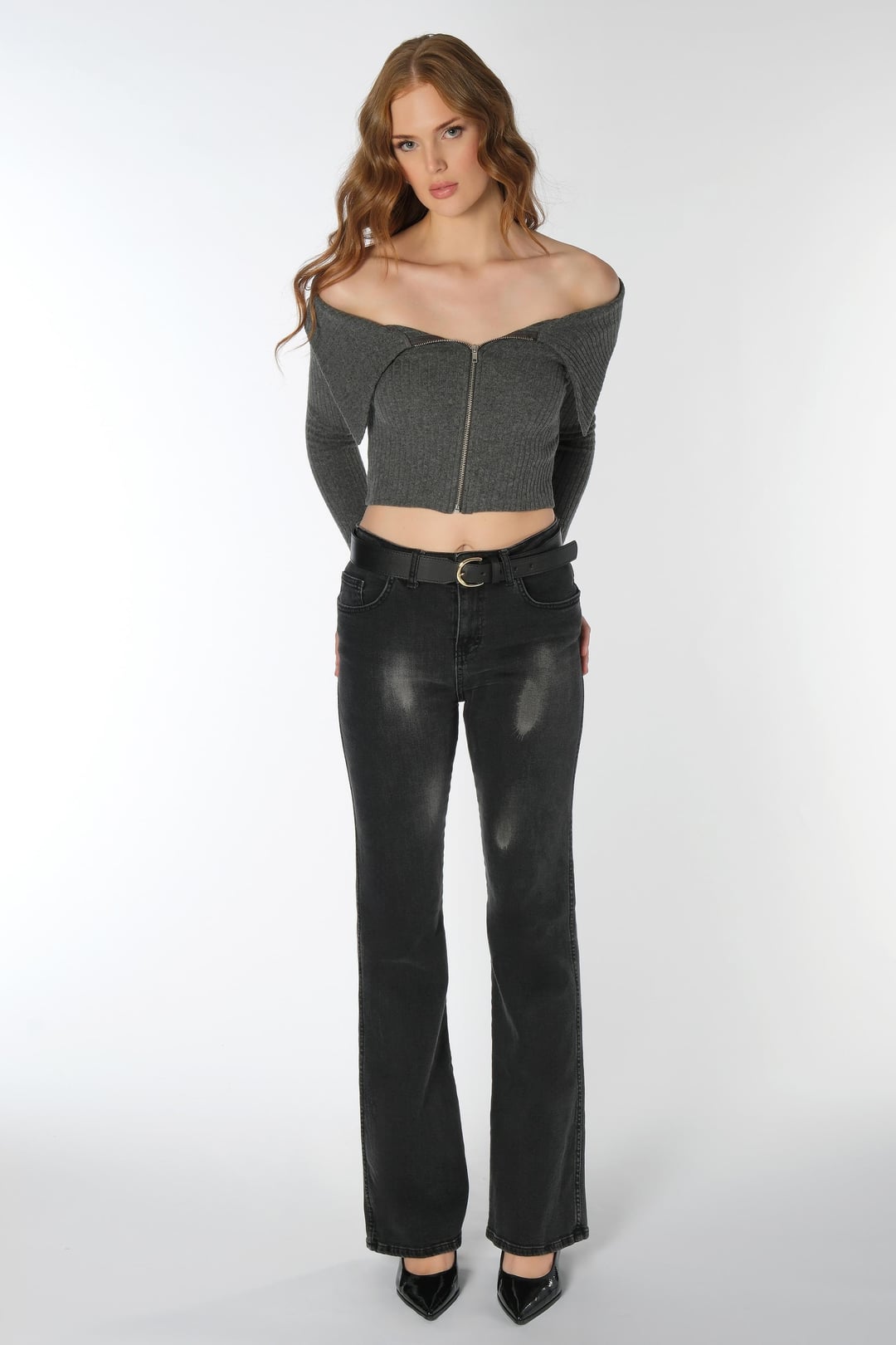 Fermuarlı Straplez Fitilli Crop Body