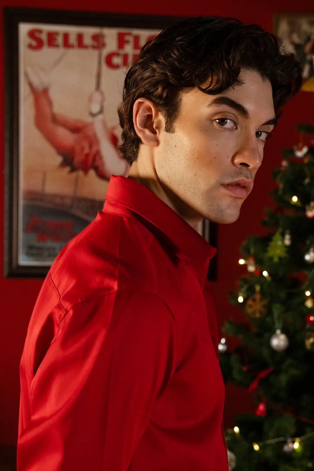 Erkek Pamuk Saten Uzun Kollu Kırmızı Gömlek