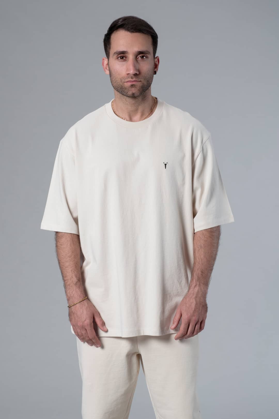 Bisiklet Yaka Ekru Oversize Tişört