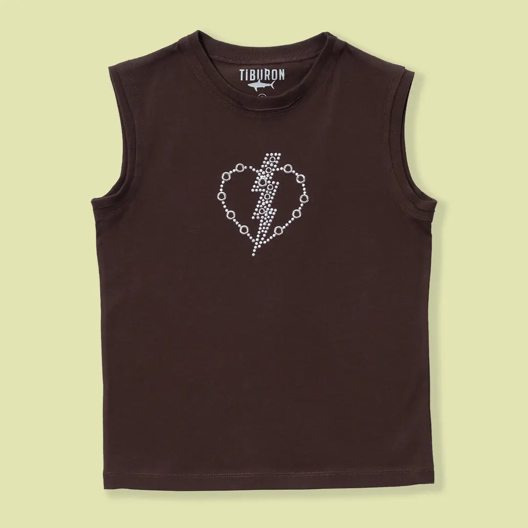 Trok Baskılı Kahverengi Kolsuz Tişört