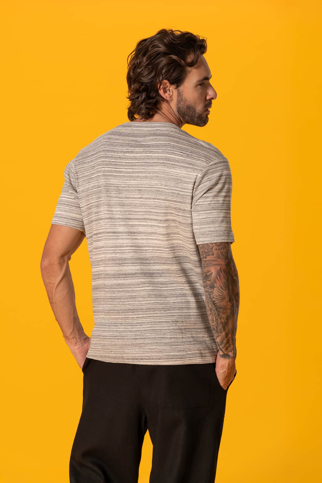 Çizgili Bisiklet Yaka Tshirt