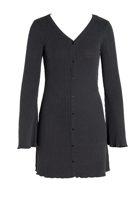 Fitilli Siyah V Yaka Elbise