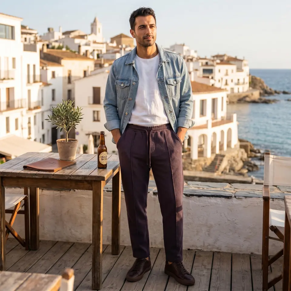 Waffle Dokulu Kahverengi Jogger Pantolon