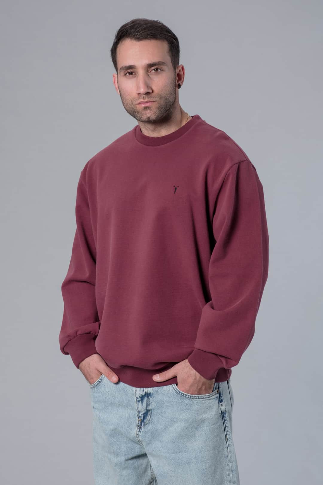 Bisiklet Yaka Bordo Oversize Sweatshirt