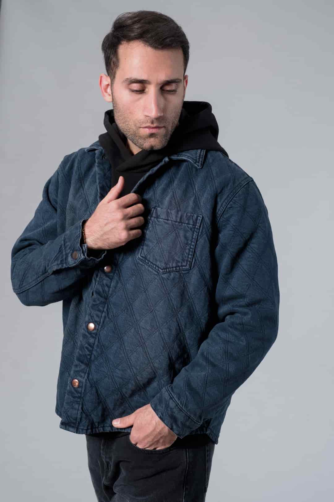 Koyu Lacivert Kapitone Denim Ceket