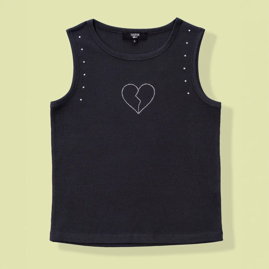 Taş Baskılı Antrasit Kolsuz Tişört