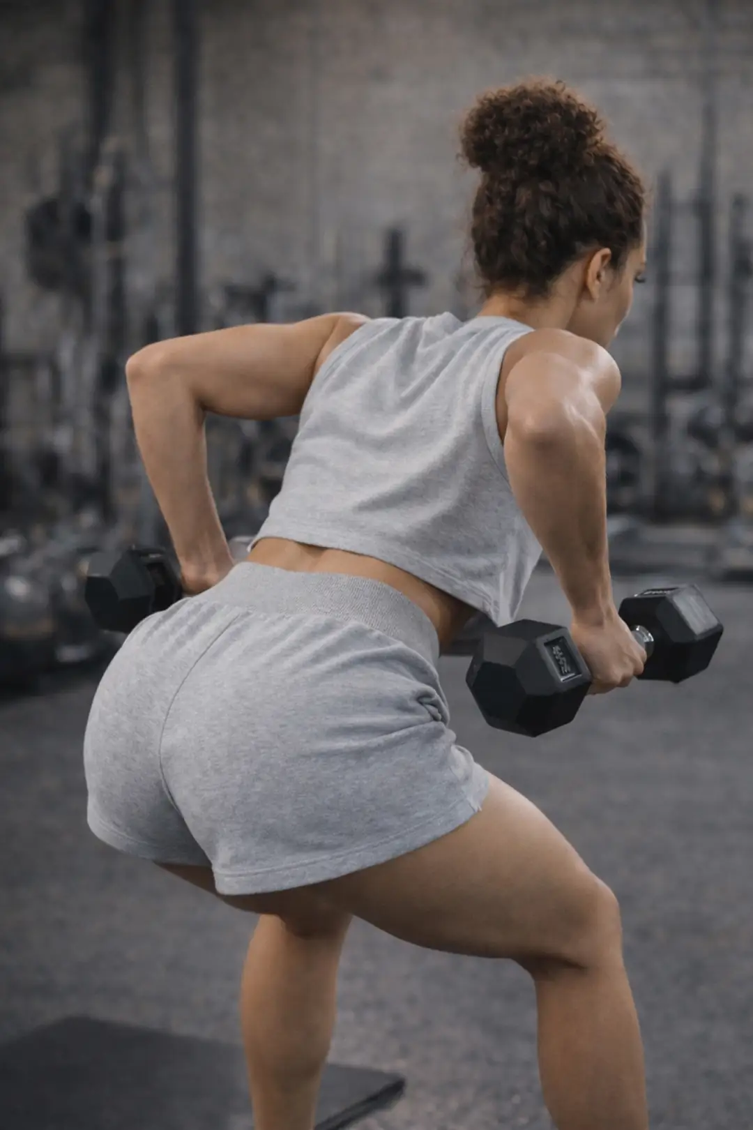 Kadın Gri Melanj Nakış Detaylı Şort