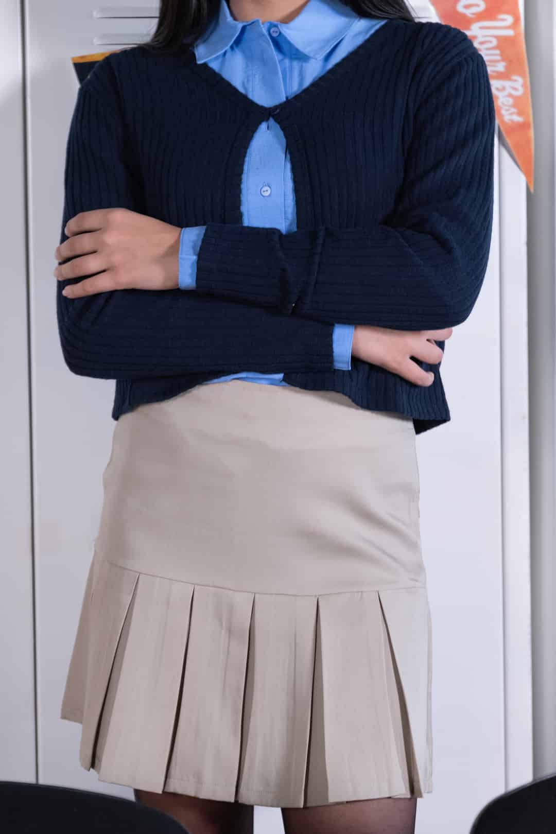 Bej Mini Pileli Etek