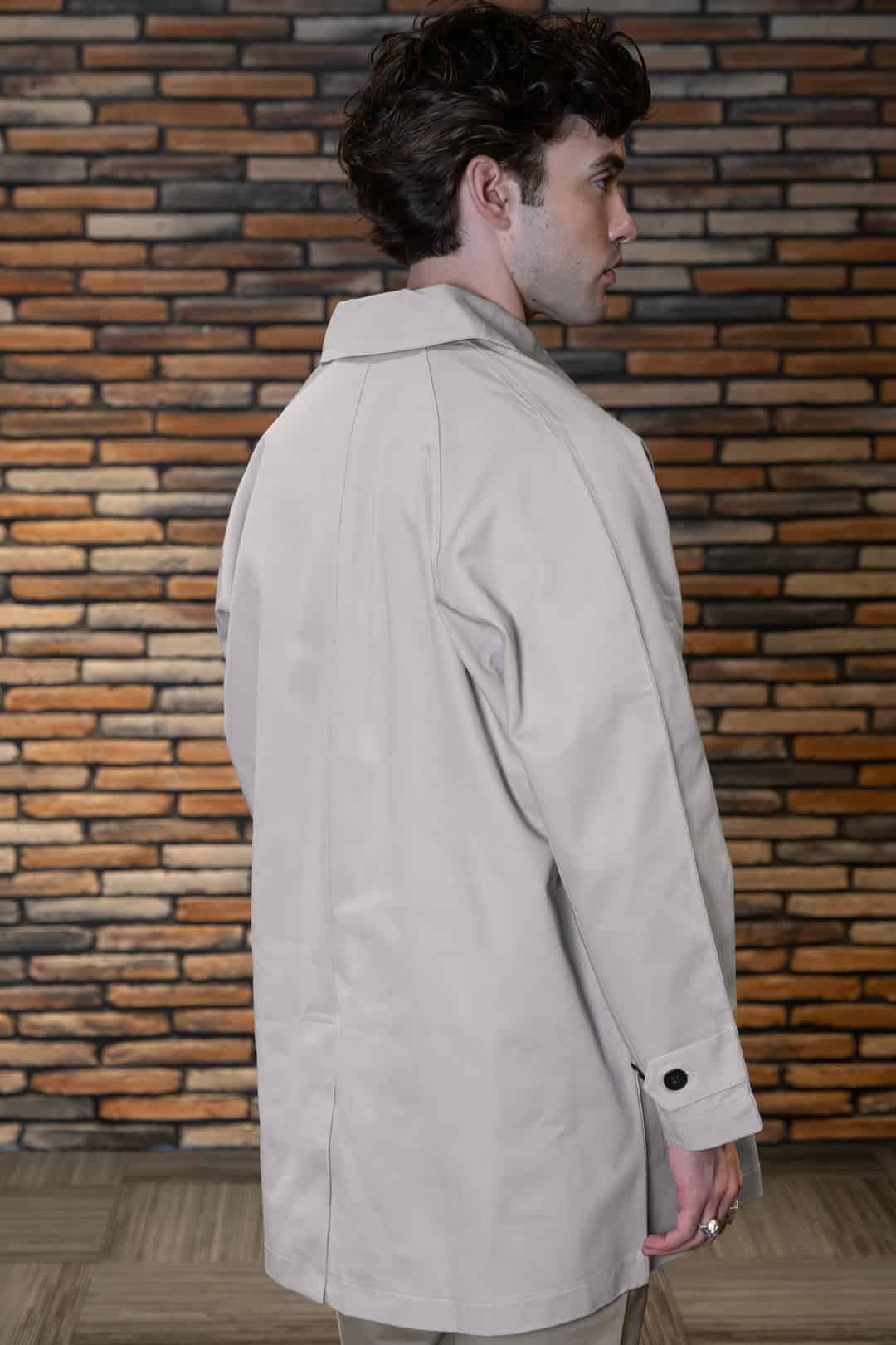 Erkek Gri Gabardin Trençkot