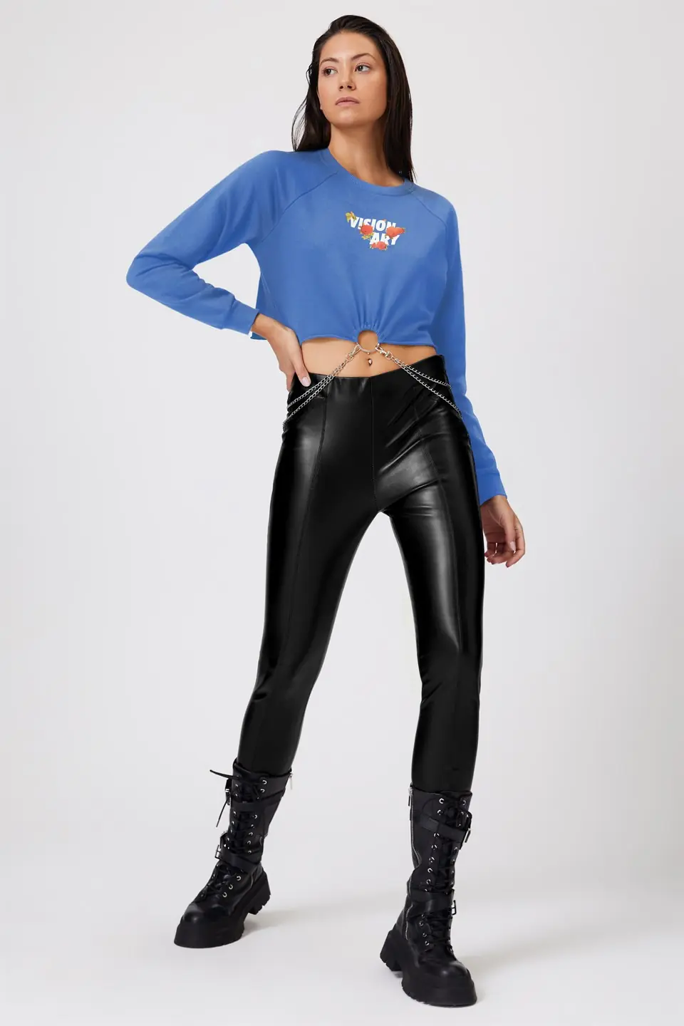 Zincir Detaylı Crop Sweatshirt