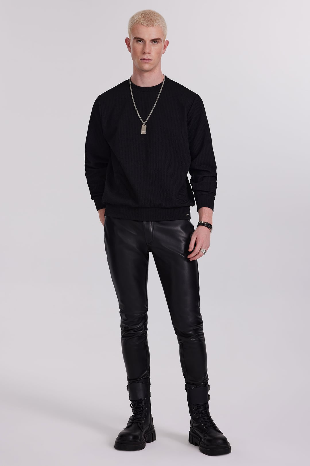Bisiklet Yakalı Erkek Siyah Sweatshirt