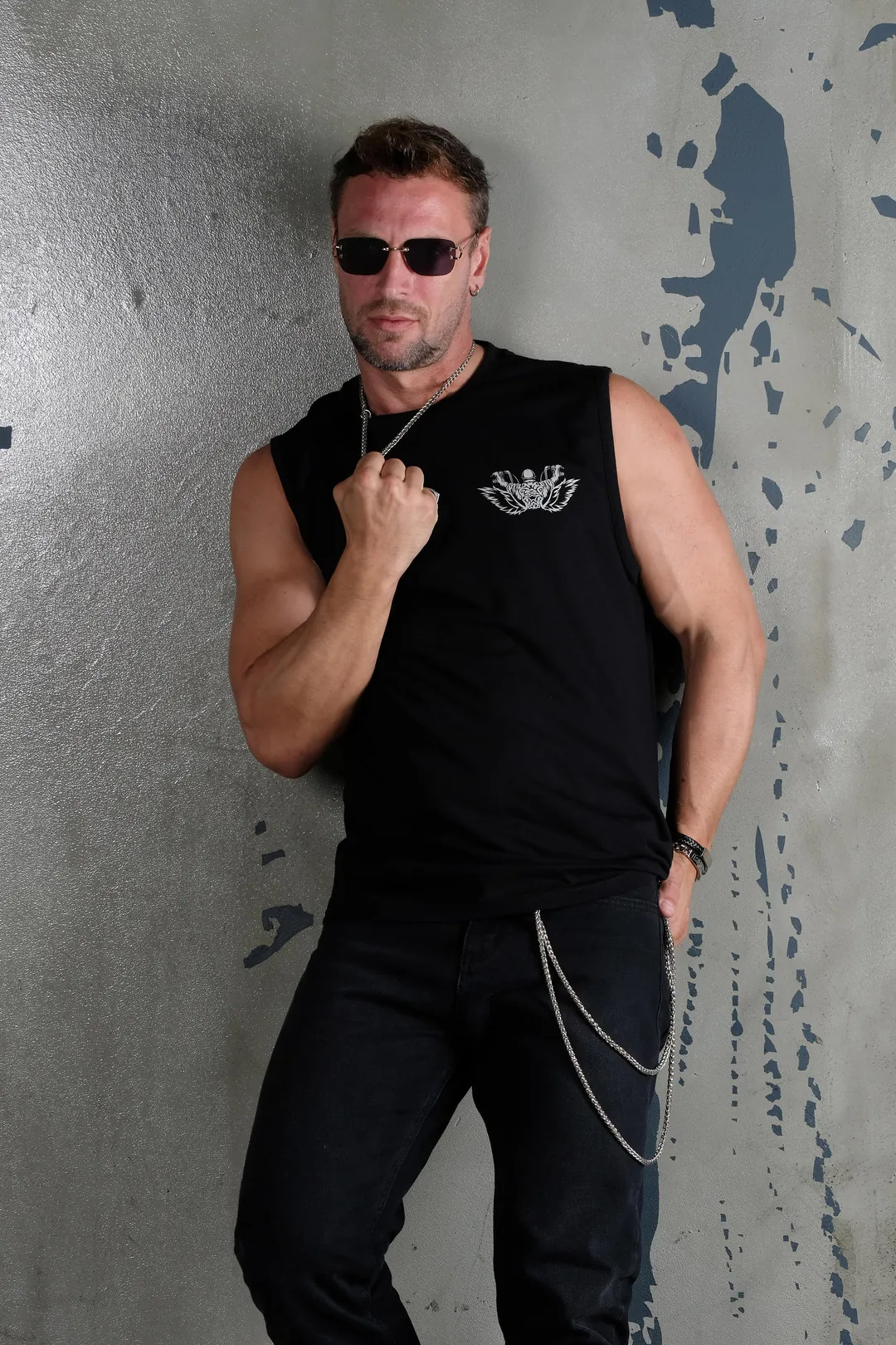 Baskılı Kolsuz Erkek Motorcu Tişört