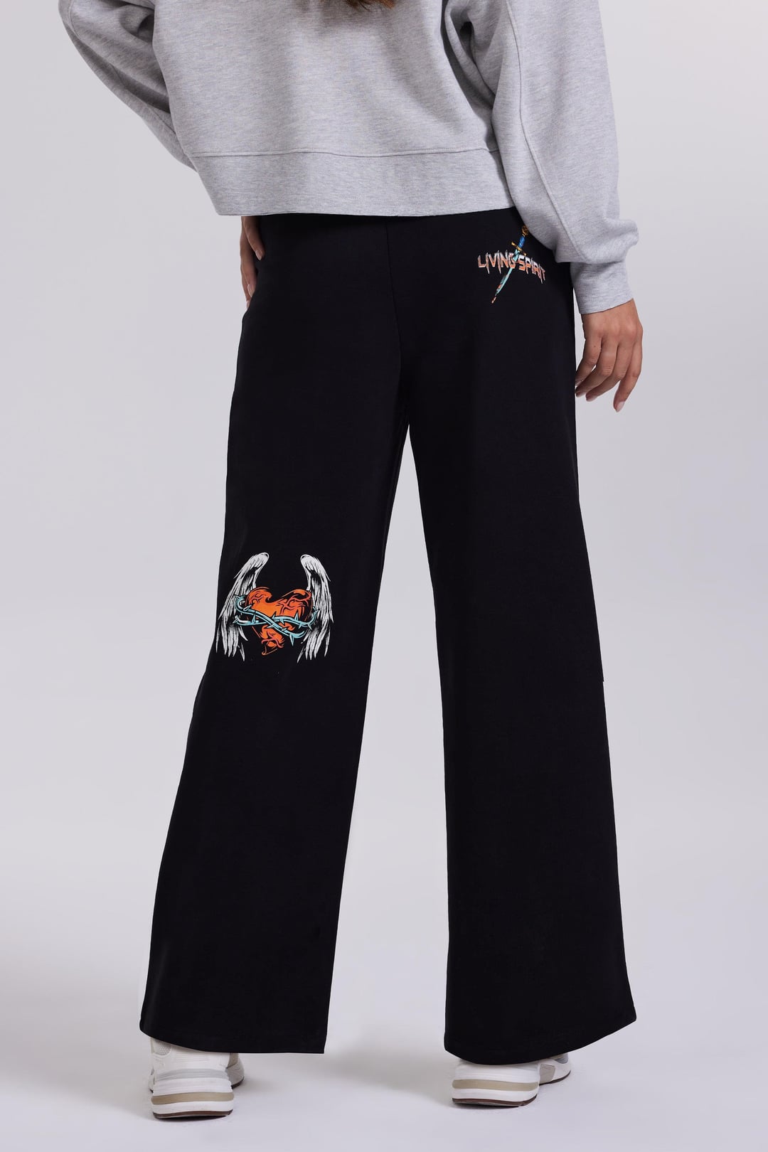 Baskılı Geniş Kesim Kadın Siyah Jogger Pantolon