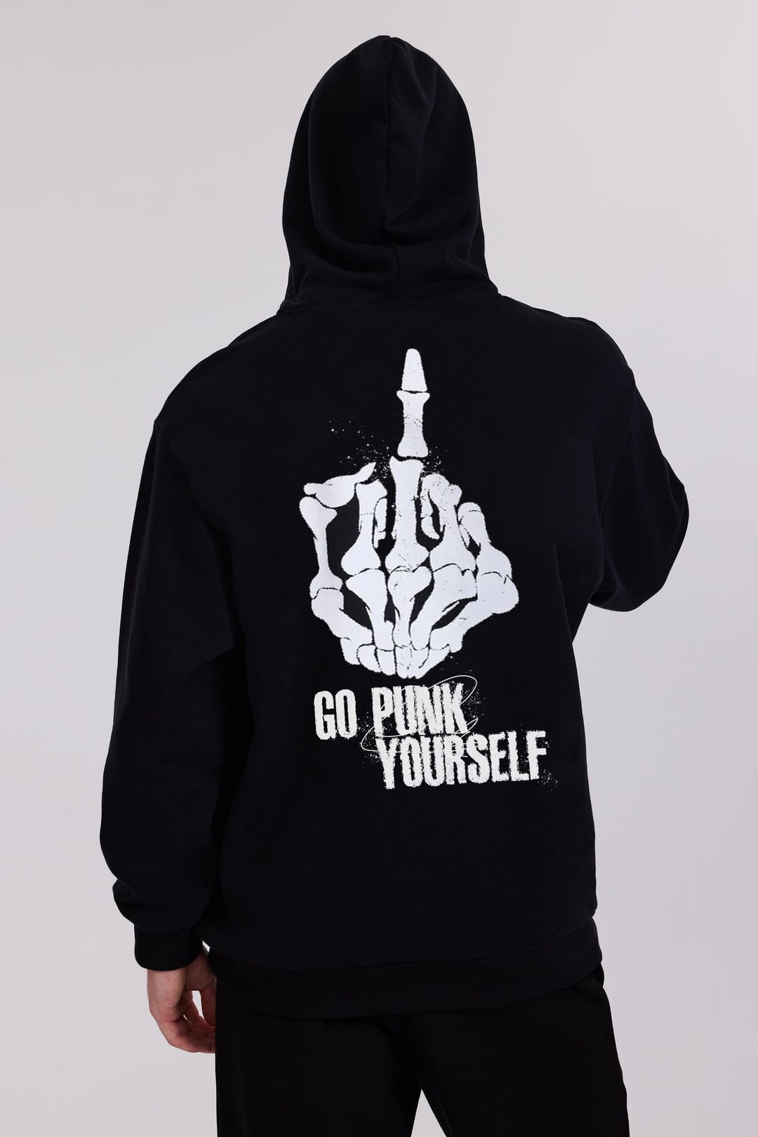 Slogan Baskılı Siyah Kapüşonlu Erkek Hoodie
