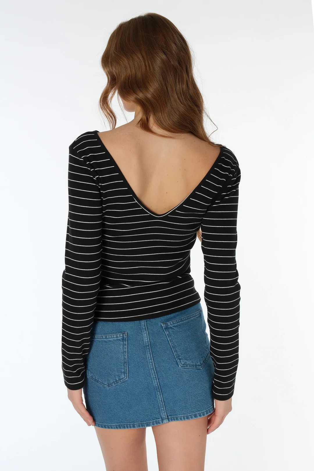 Sırt Dekolteli Çizgili Body