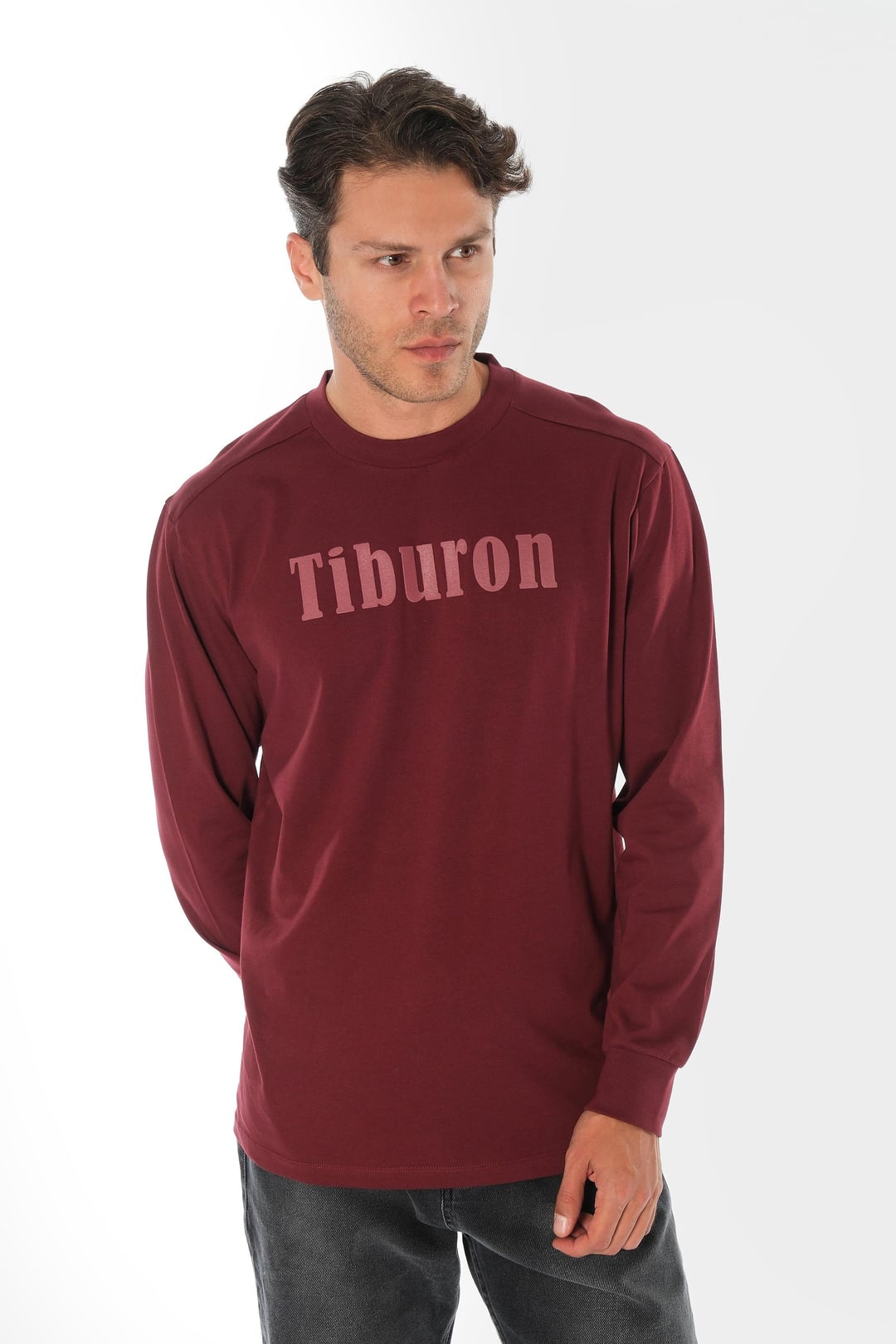 Logo Baskılı Bordo Uzun Kollu Tshirt