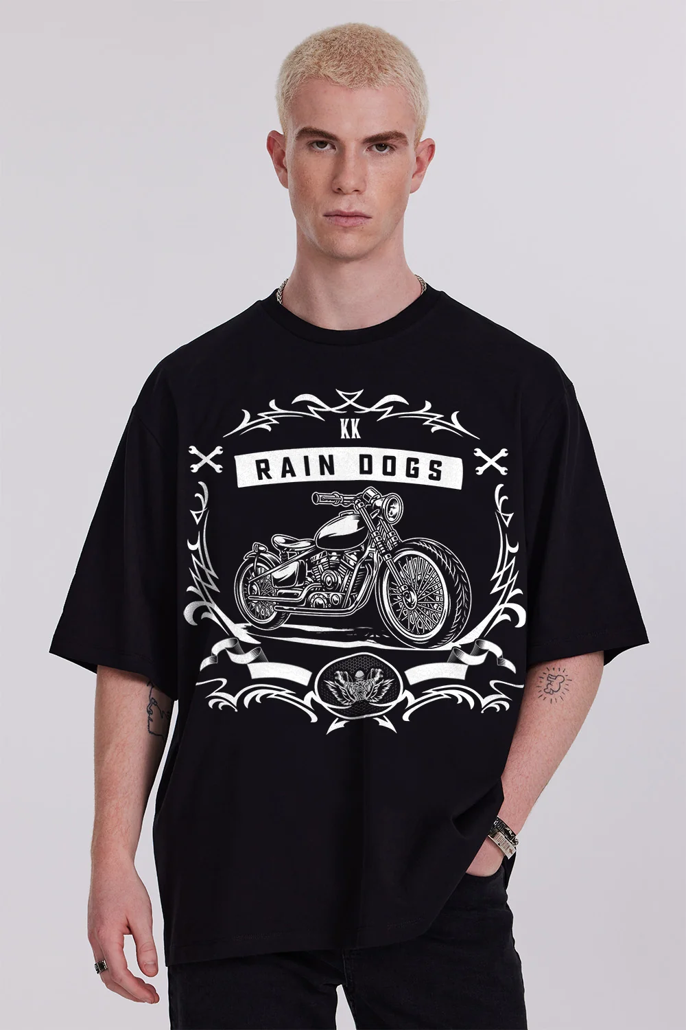 Rain Dogs Motor Baskılı Siyah Erkek Tişört