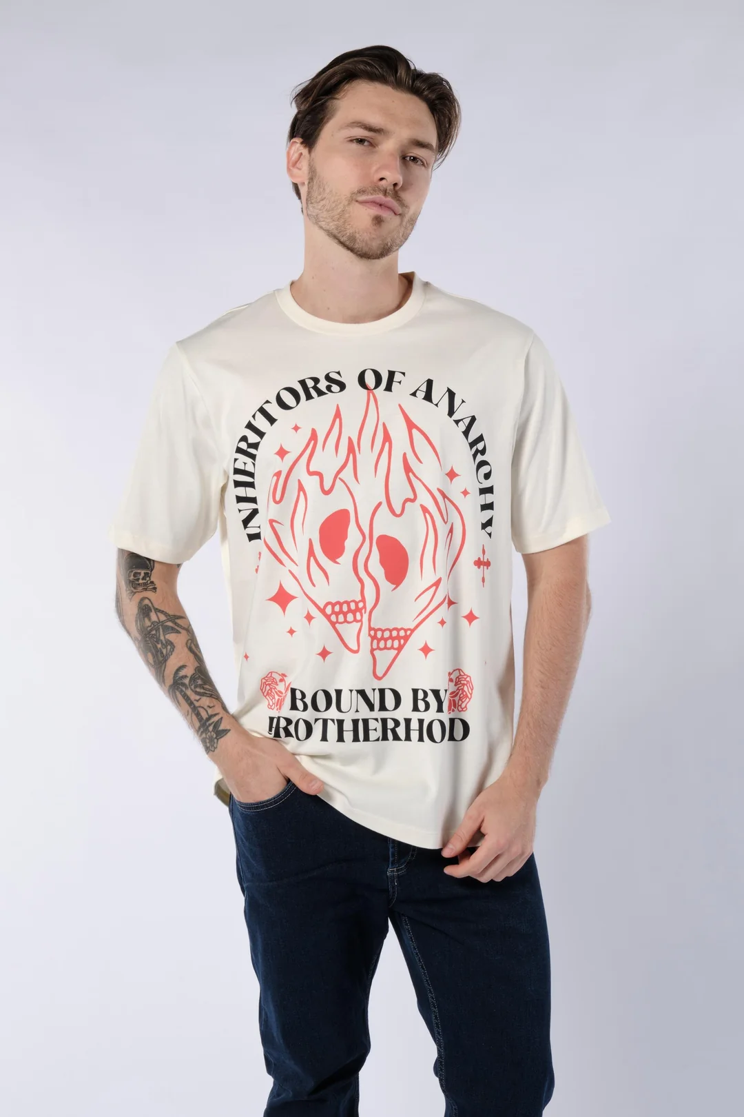 Özel Baskılı Ekru Erkek Kısa Kollu Tişört