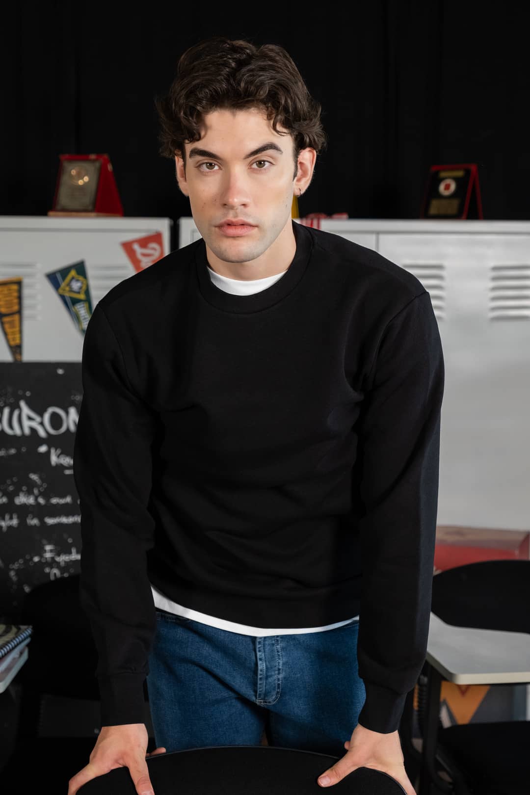 Erkek Siyah Bisiklet Yaka Basic Sweatshirt