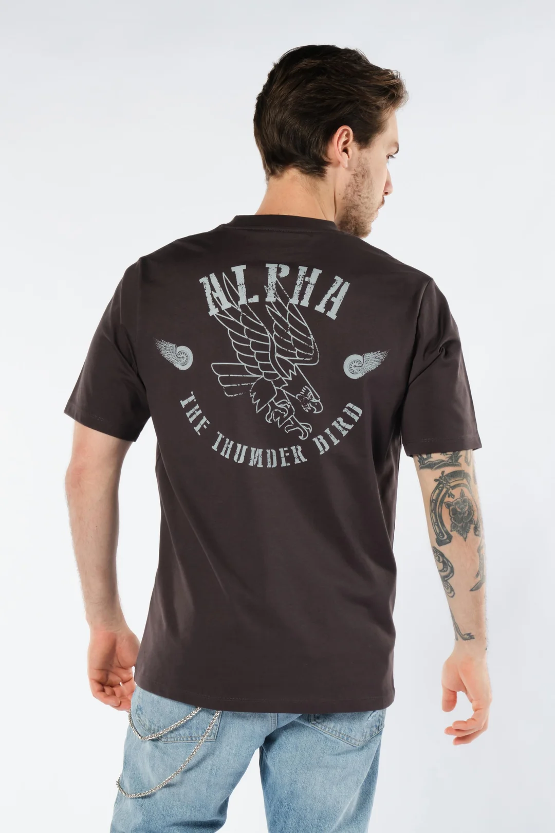 Önü ve Arkası Baskılı Erkek Antrasit Tişört