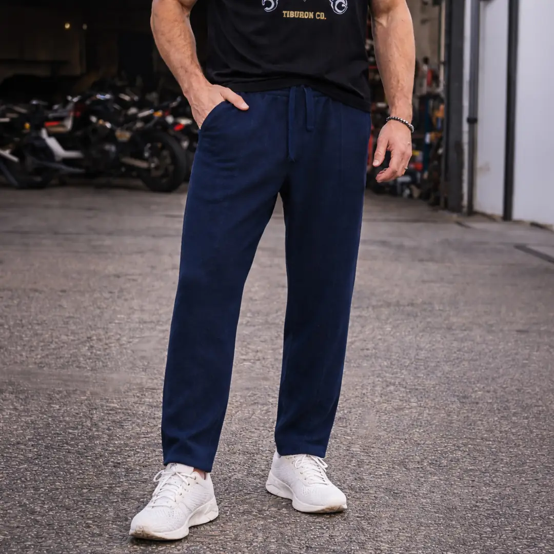 Waffle Dokulu Lacivert Jogger Pantolon