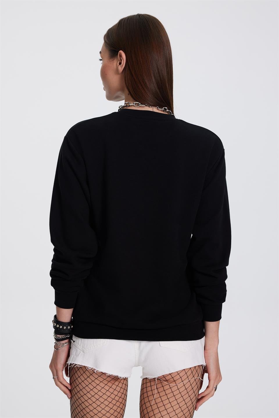 Baskılı Kadın Siyah Oversize Sweatshirt
