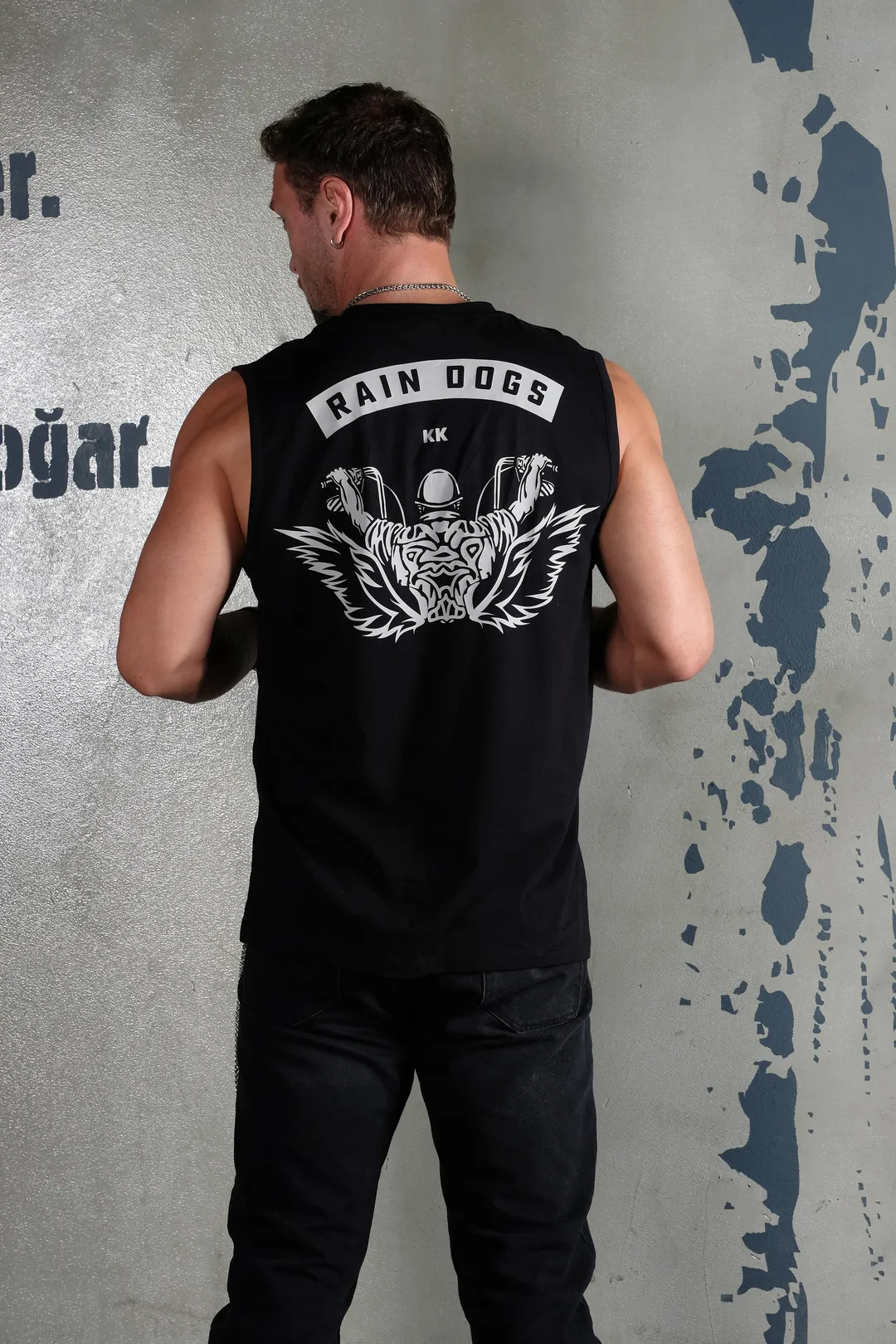 Baskılı Kolsuz Erkek Motorcu Tişört