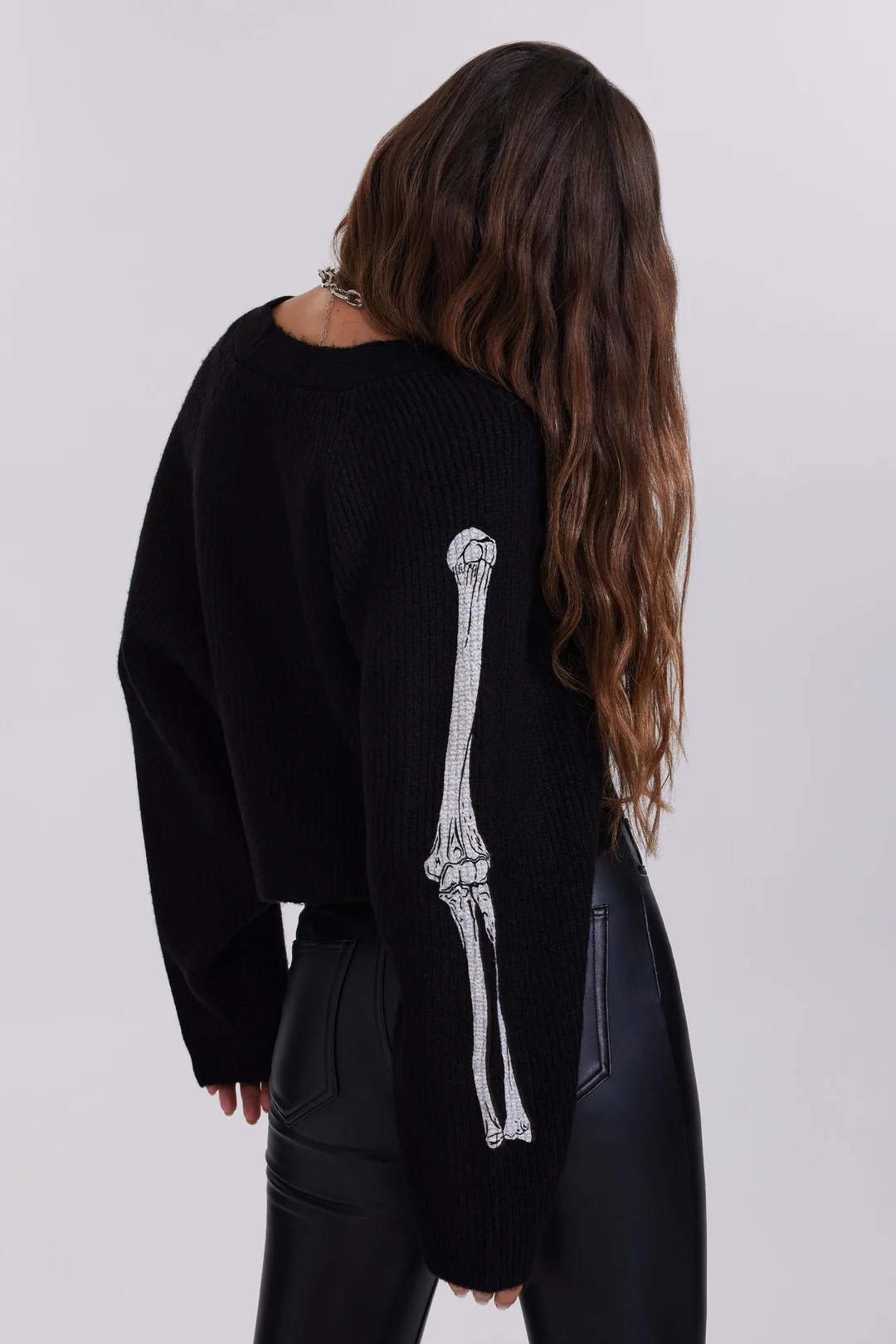 Baskılı Düğmeli Kadın Siyah Triko Hırka