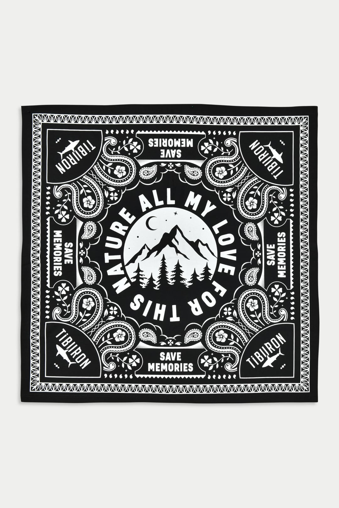 Doğa Baskılı Siyah Bandana
