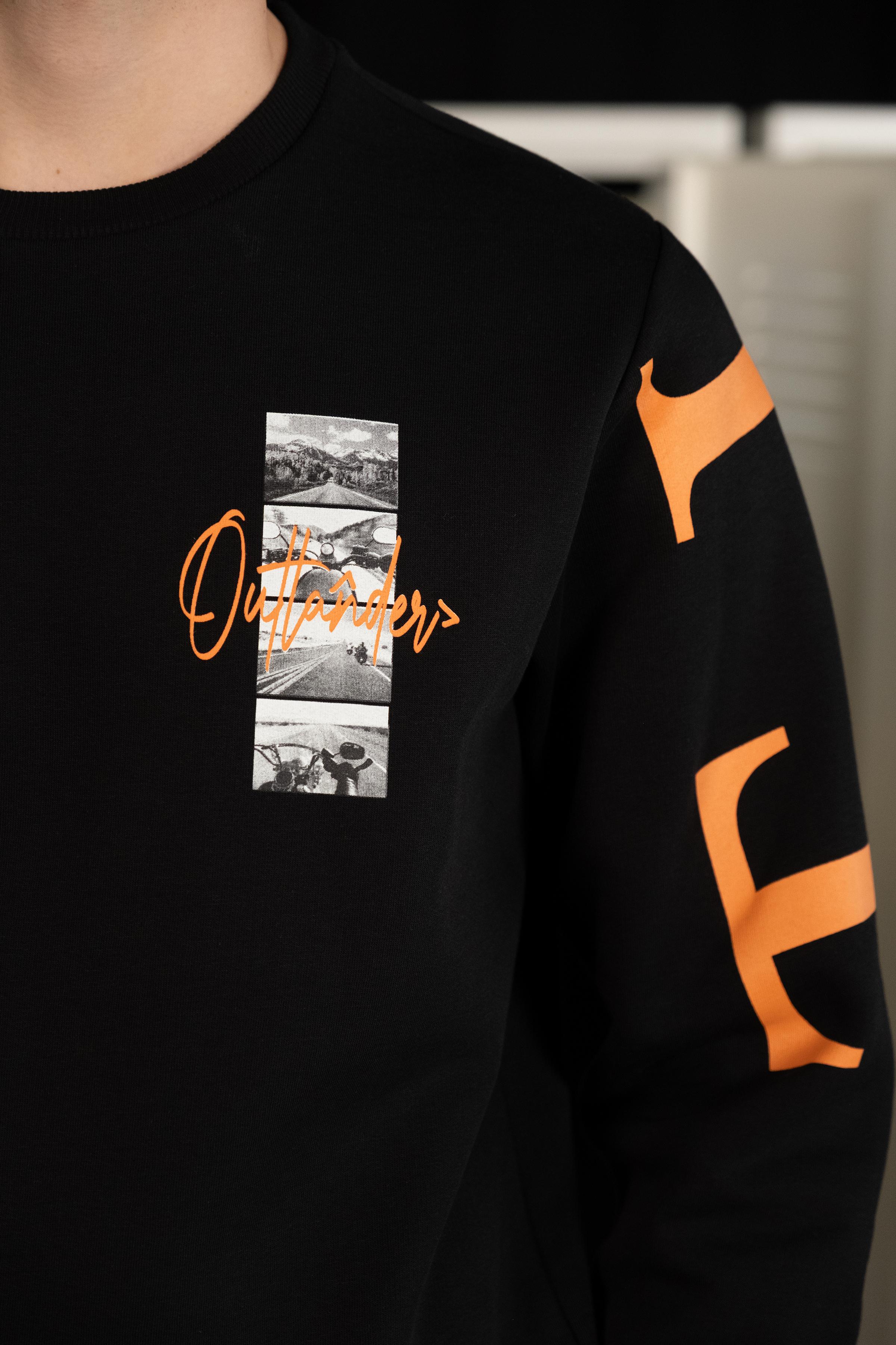Tiburon Baskılı Siyah Erkek Sweatshirt