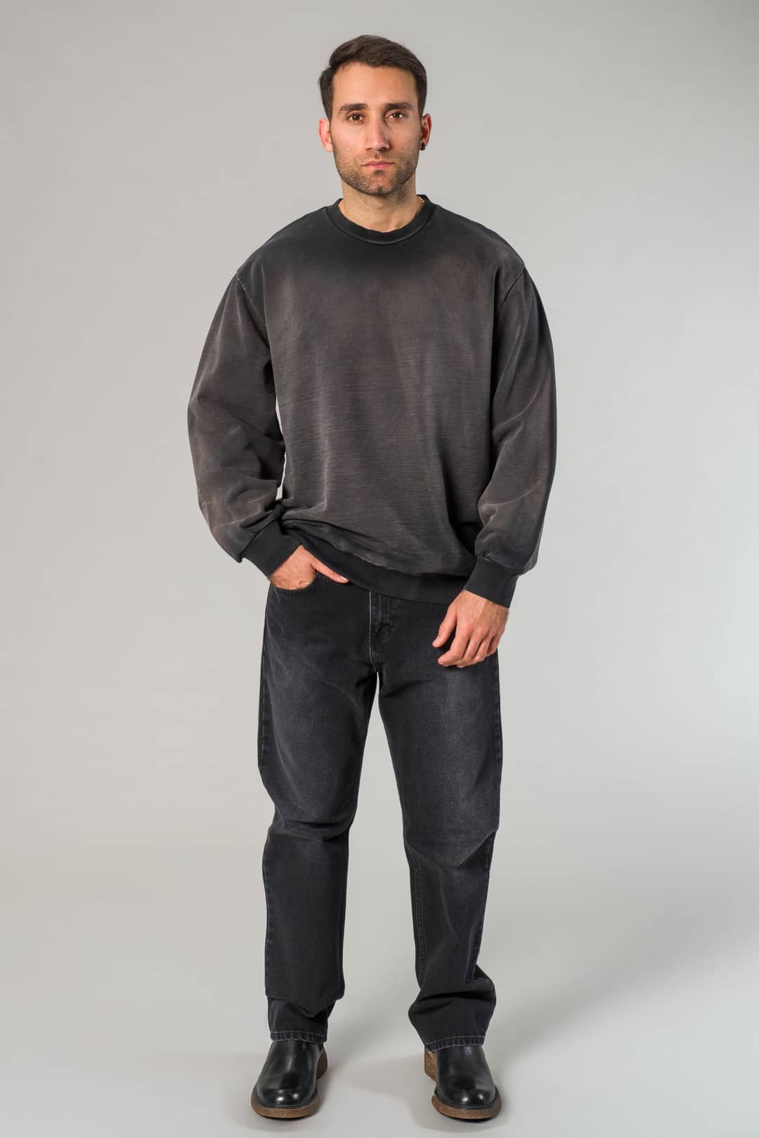 Erkek Oversize Antrasit Yıkamalı Sweatshirt
