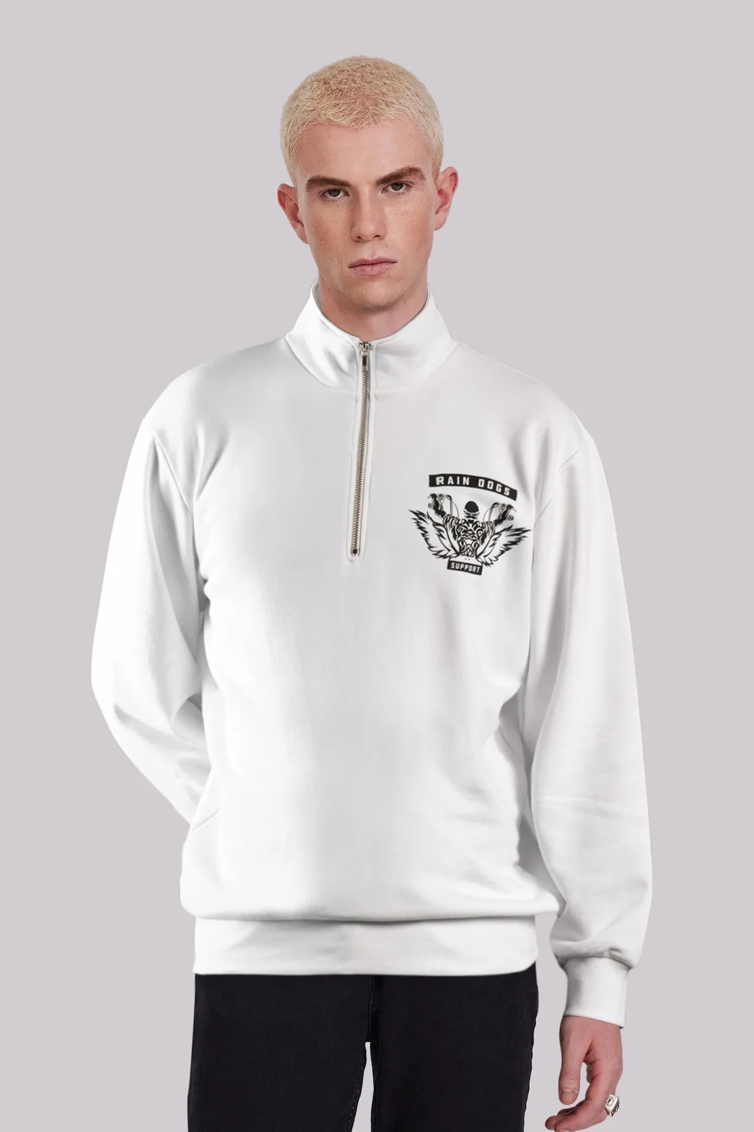 Rain Dogs Sırtı Motor Baskılı Yarım Fermuarlı Sweatshirt