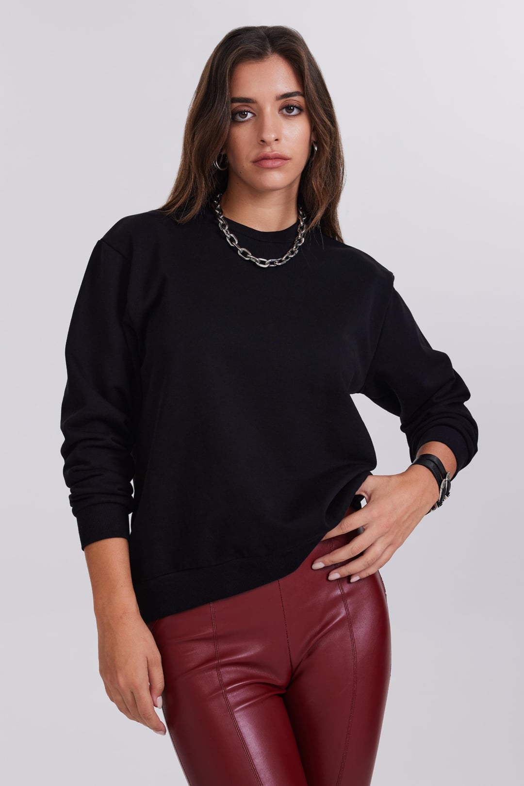 Slogan Baskılı Siyah Kadın Sweatshirt