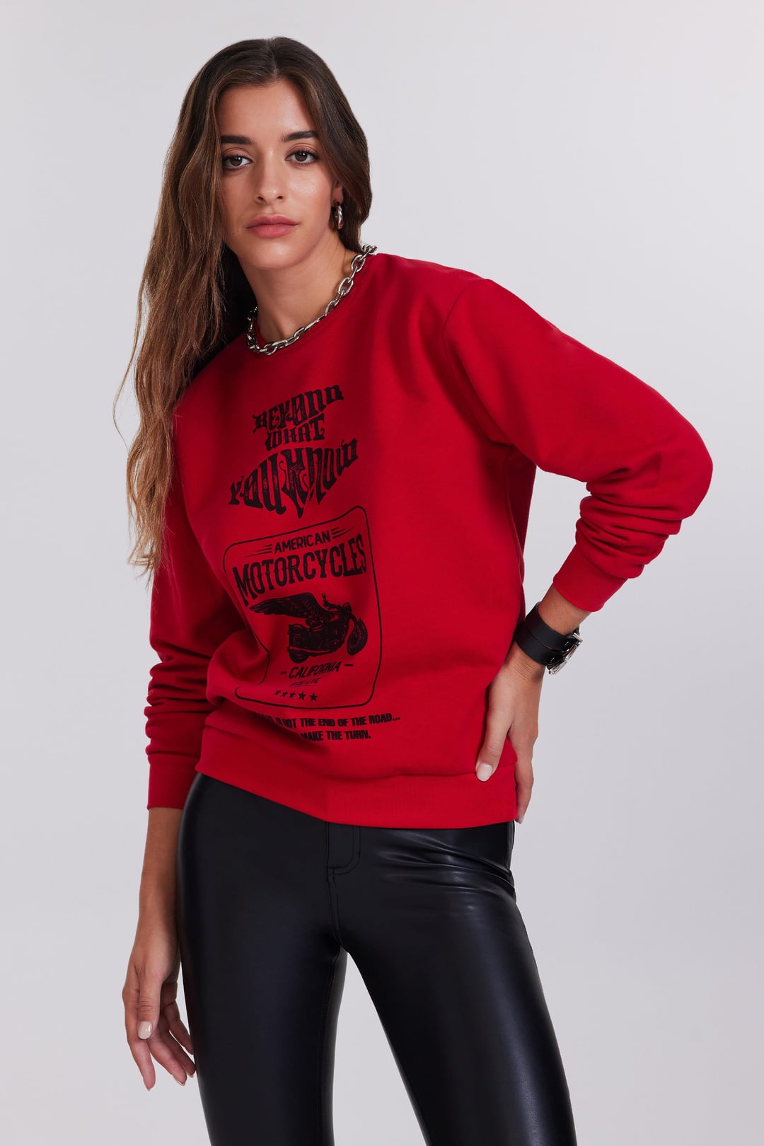 Baskılı Kadın Kırmızı Sweatshirt