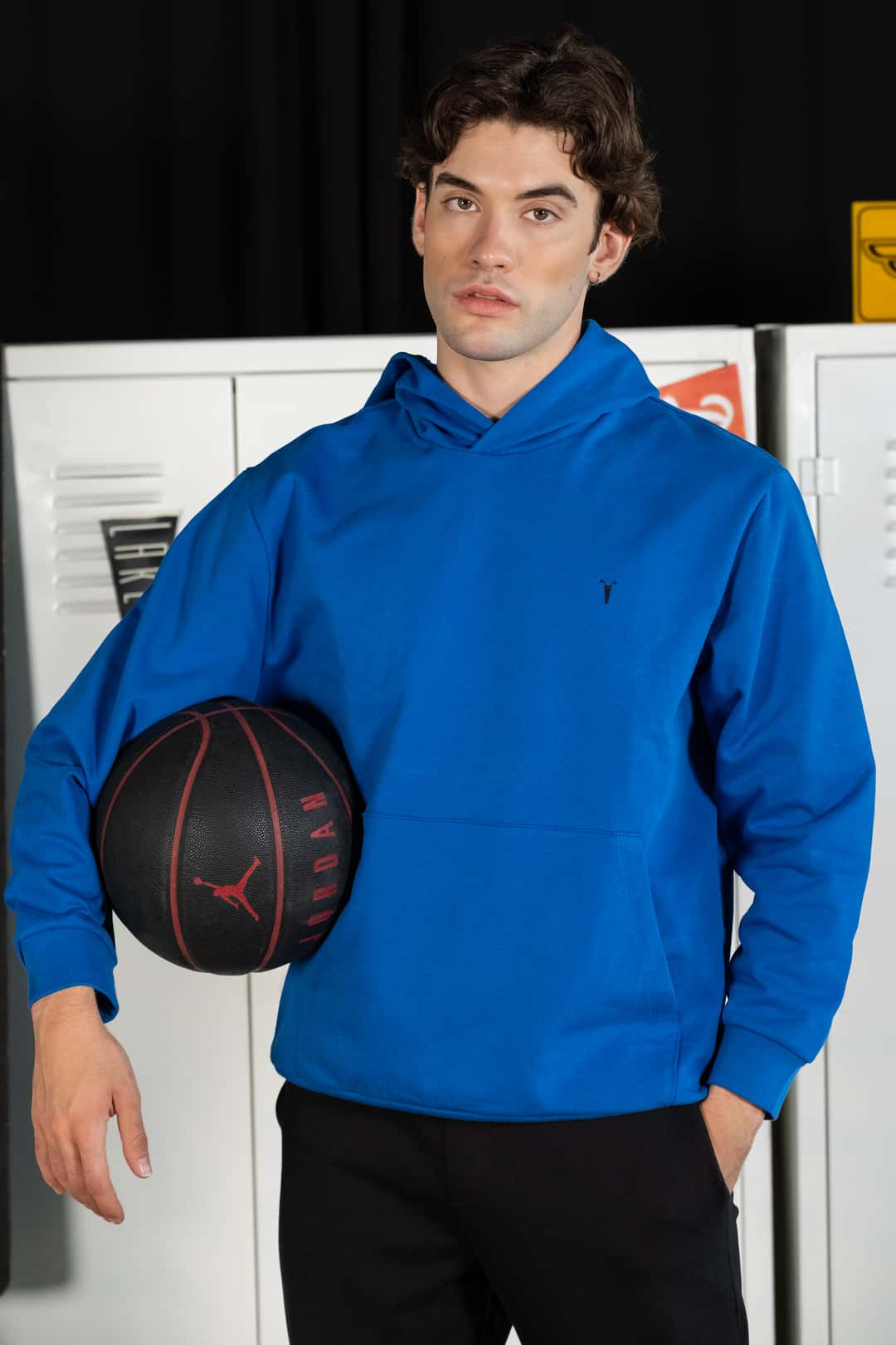 Nakış Detaylı Mavi Oversize Hoodie