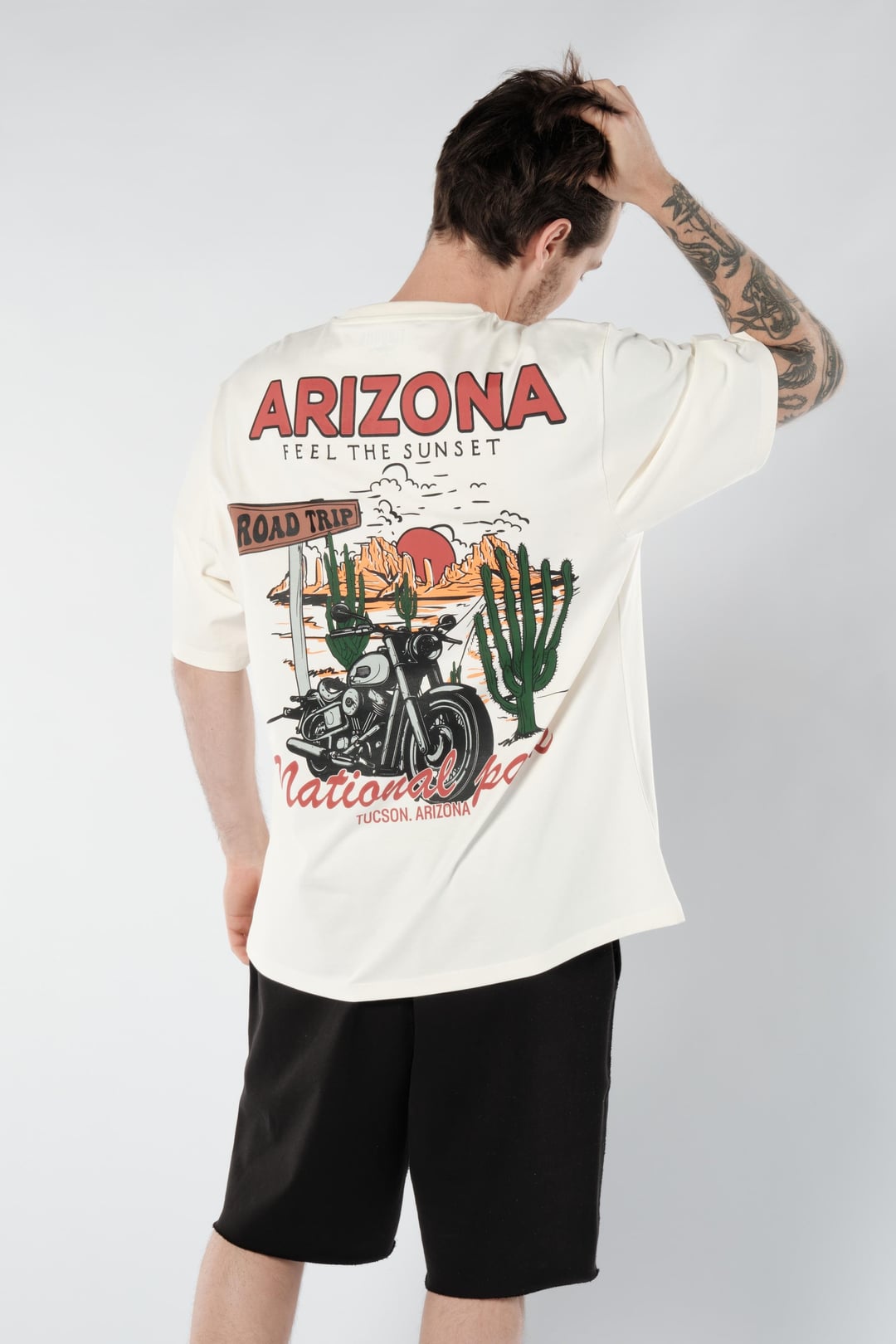 Arizona Baskılı Ekru Erkek Oversize Tişört