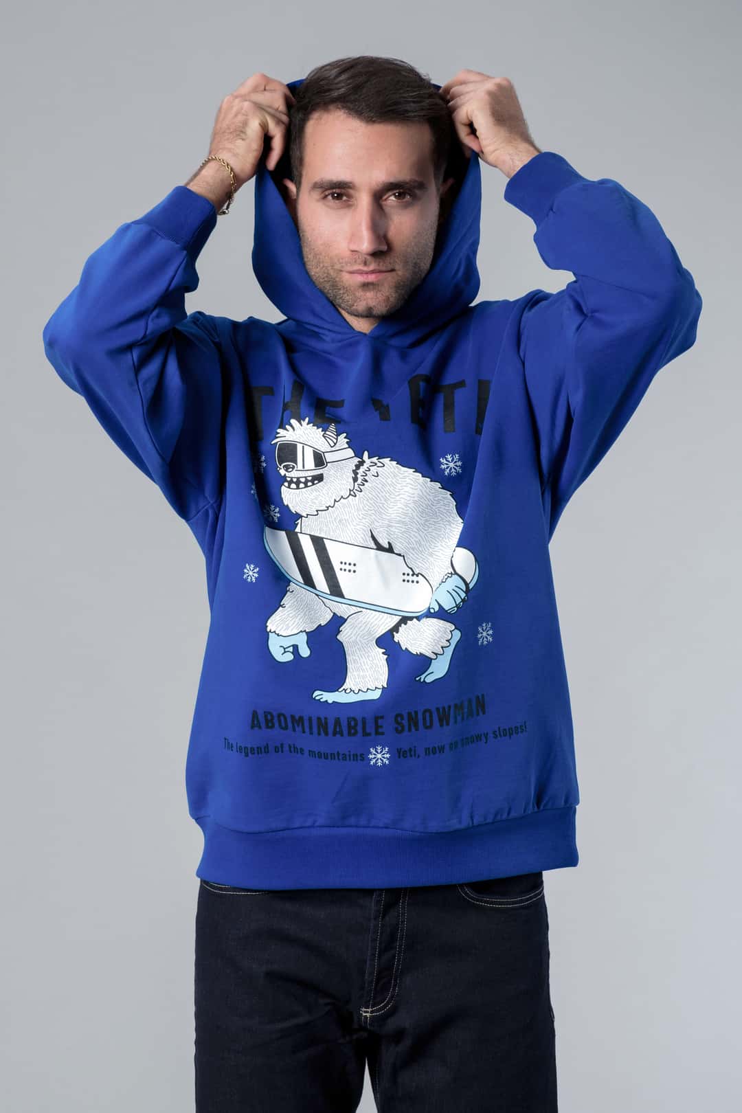 Kapüşonlu Önü Baskılı Mavi Oversize Hoodie