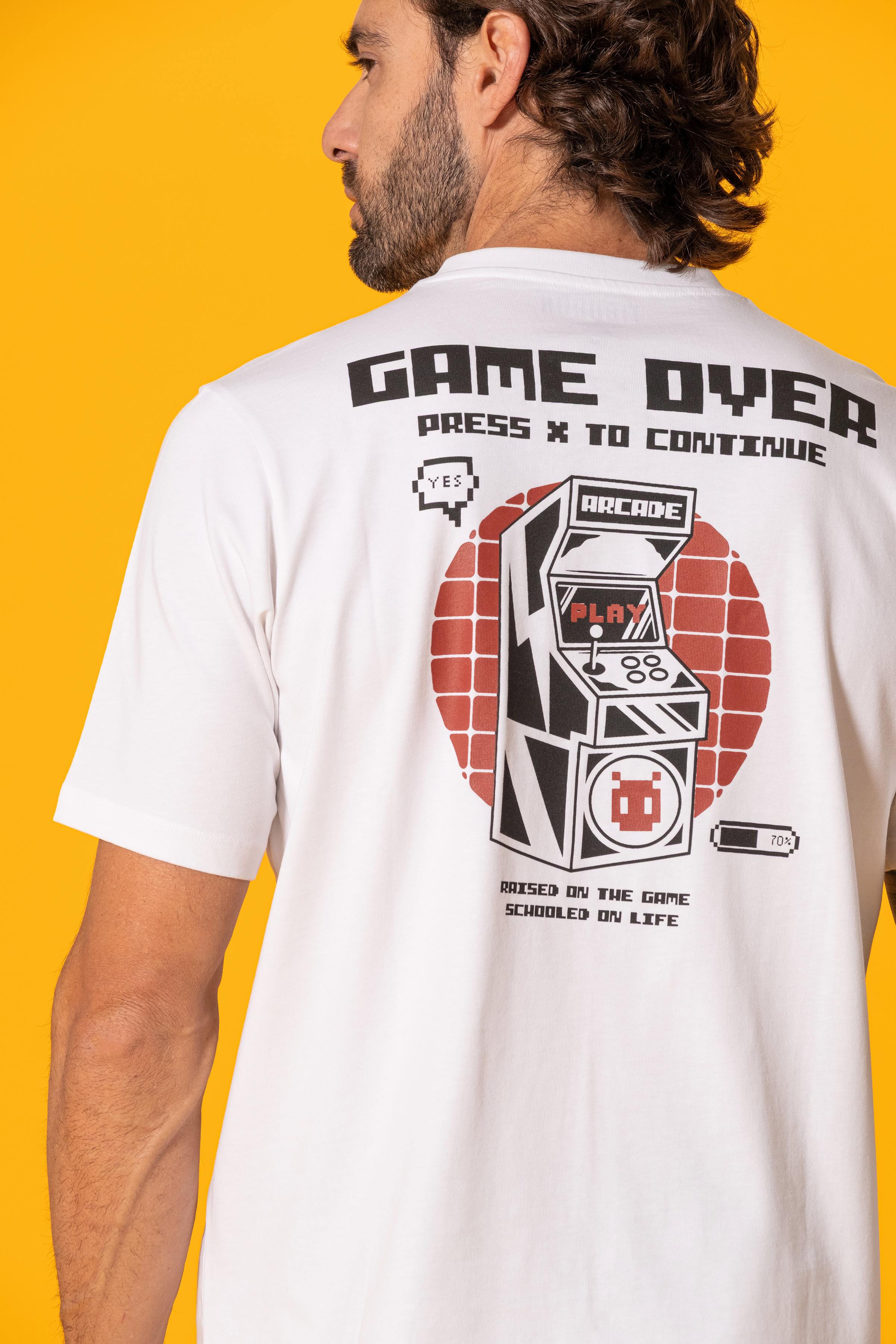 Retro Oyun Tema Baskılı Beyaz Regular Tişört